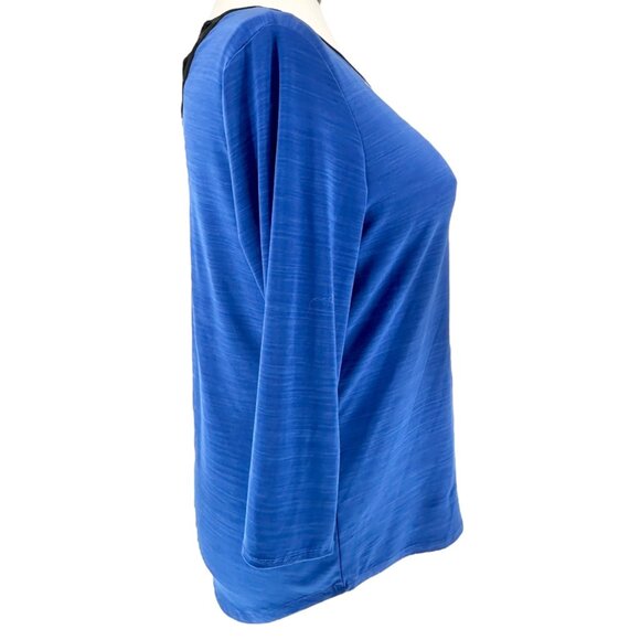 Susan Lawrence Top XL Blue 3/4 Sleeve Silver Embellishments Black Trim Accents - Picture 7 of 8